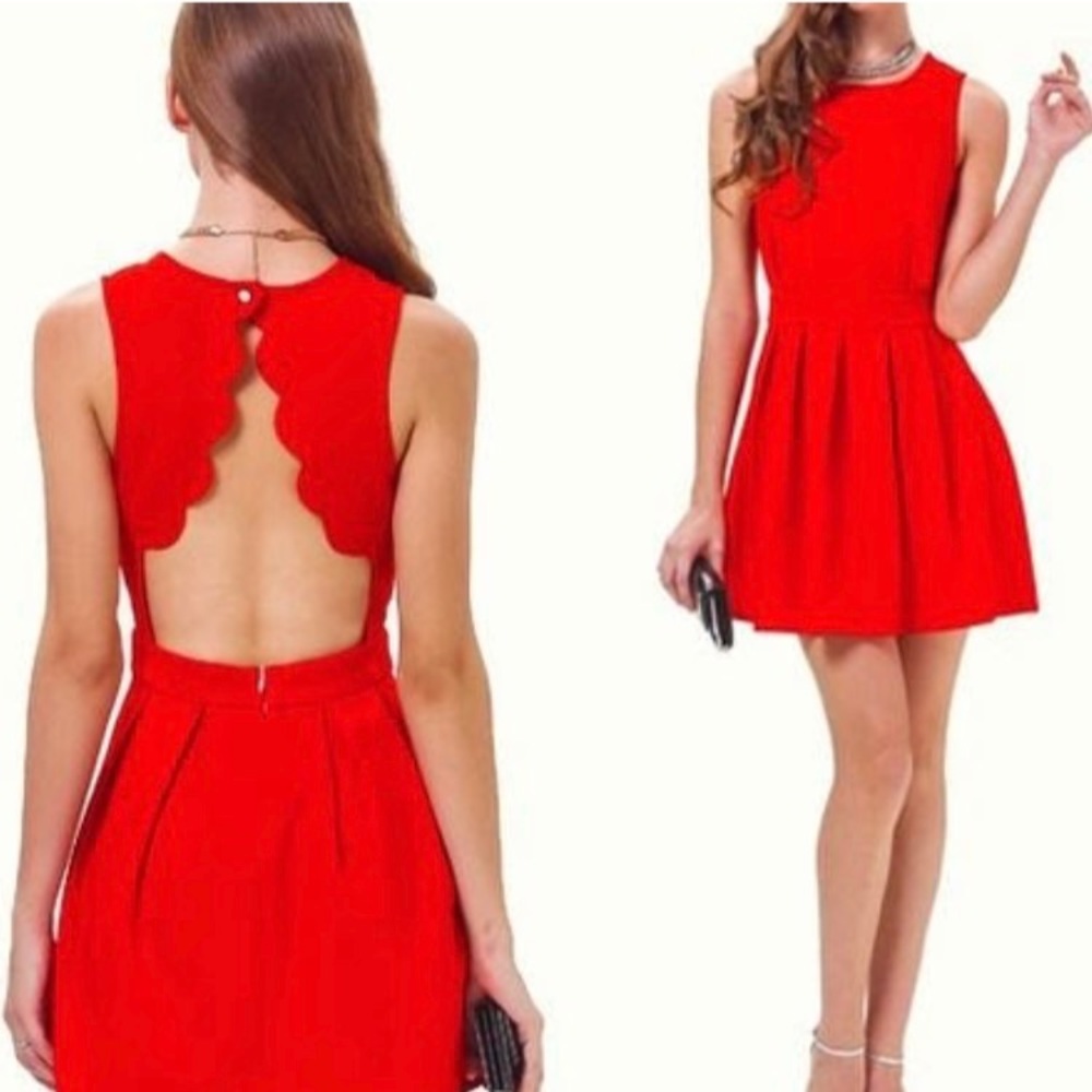 Red Scalloped Open-Back Dress